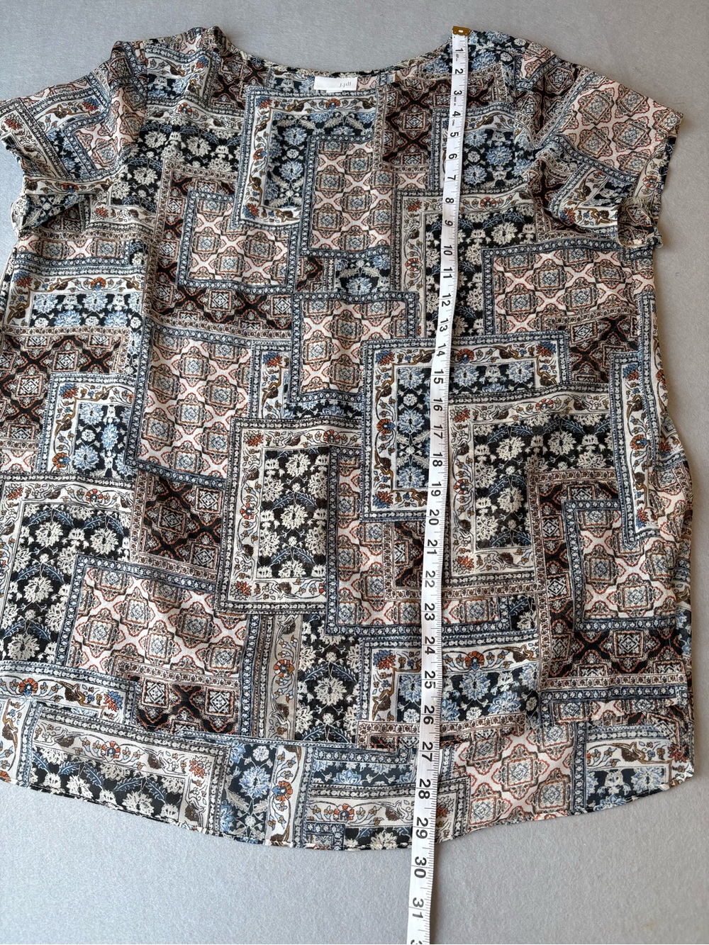 J. Jill Floral Mosaic Sheer Short-Sleeve Patchwork Print Shirt sz L - Picture 5 of 9
